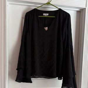 Black Women's V-Neck Long Sleeve Blouse